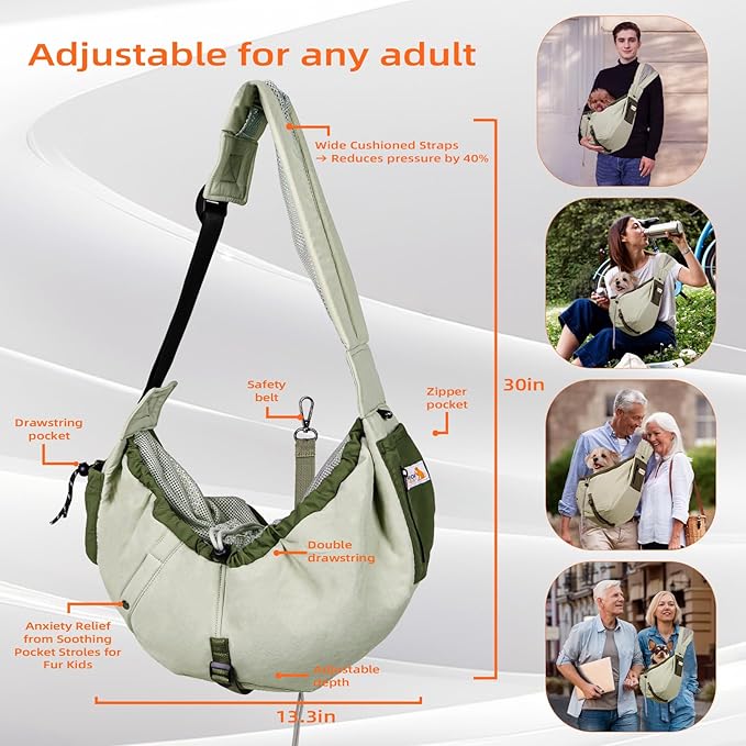 Dog Carrier Sling,Dog Carriers for Small Dogs & Cats Up to 20 lbs,Puppy Carrying Backpack Pet Purse with Pockets,Adjustable Shoulder Strap,Hands Free for Travel (Army-Green)