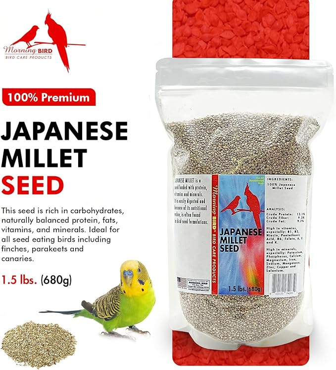 Morning Bird Japanese Millet Seed Bag 1.5 lbs - Healthy & Nutritious Pet Bird Food to Support Health & Immunity - Delicious Unique and Natural Flavor – Ideal Bird Feed for All Seed Eating Birds