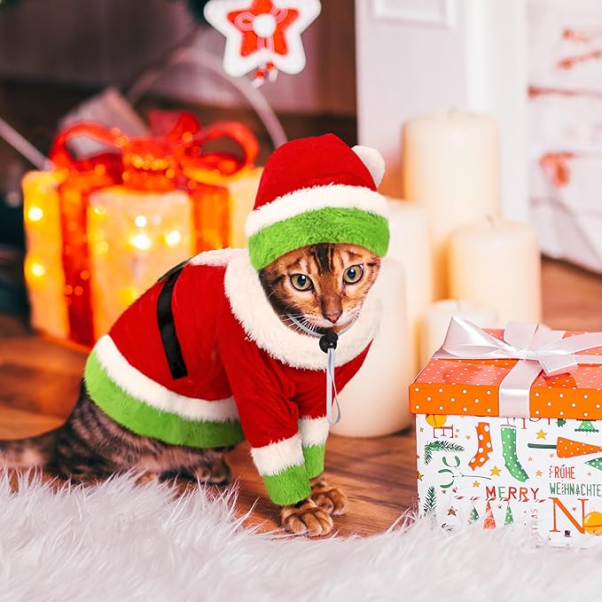 Cat Christmas Costume Lime Green Character Pet Outfit Holiday Green Furry Pet Velvet Costume Cosplay Outfit Cute Funny Christmas Dogs and Cats Clothes for Party Favors(X-Large)