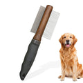 HOP Double-sided Grooming Comb,Dematting Comb for Long Hair and Sick Hair Dog&Cat, Stainless Steel Teeth with Wooden Handle,Loose Fur Removal and Remove Tangles and Knots