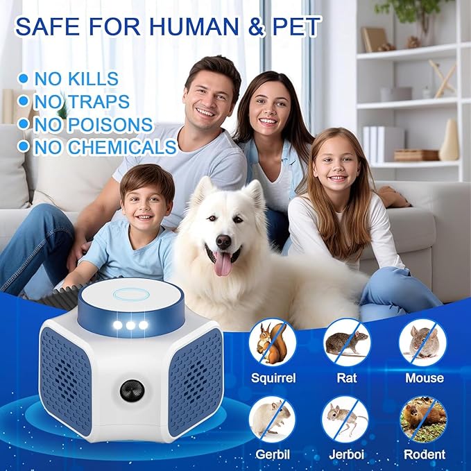 Mouse Repellent Ultrasonic Plug in 4-Modes Rat Repellent Indoor Rodent Rat Repellent for House Ultrasonic Rodent Mice Repellent Squirrel Pest Repeller for Attic Home Basement Garage Rvs