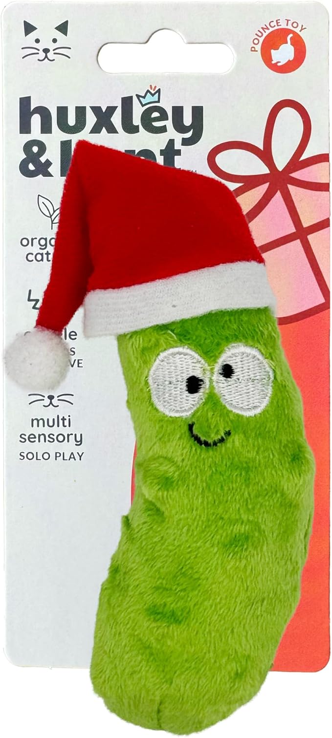 Huxley & Kent Plush Cat Toy - Holiday Interactive Catnip Toy for Cats & Kittens - Soft with Crinkle & Catnip - Fun Indoor Play - Dilly Claus