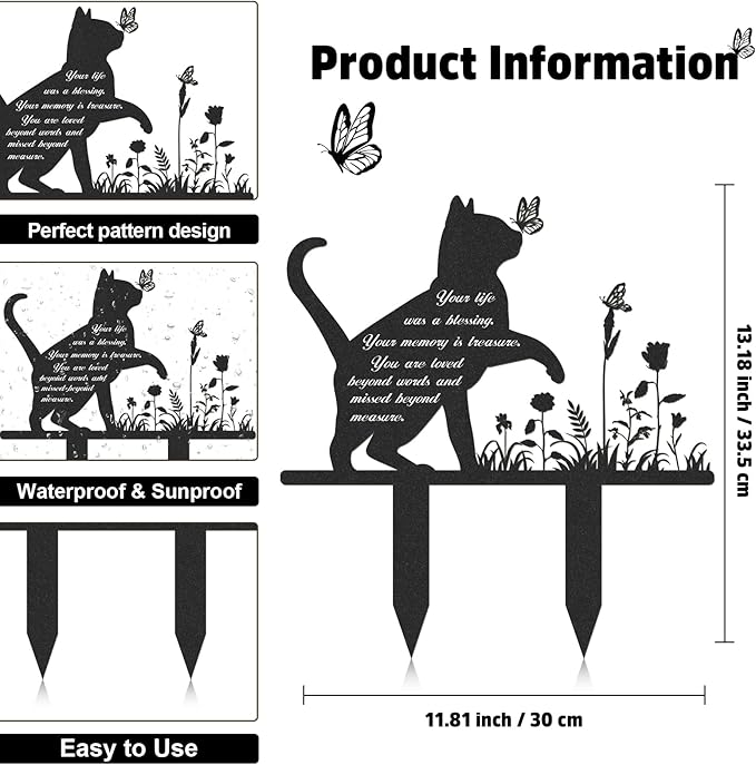 Memorial Pet Grave Markers, Metal Cat Garden Stake Plaque Cemetery Outdoors, Waterproof Pet Headstone Memorial(13.4 X 12 in)