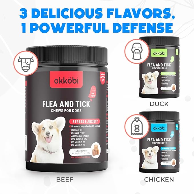 Flea and Tick Prevention Chewables for Dogs - 150 Chews - Beef Flavor - Vet-Approved Oral Treatment for Tick & Flea Control - US-Made for Dogs