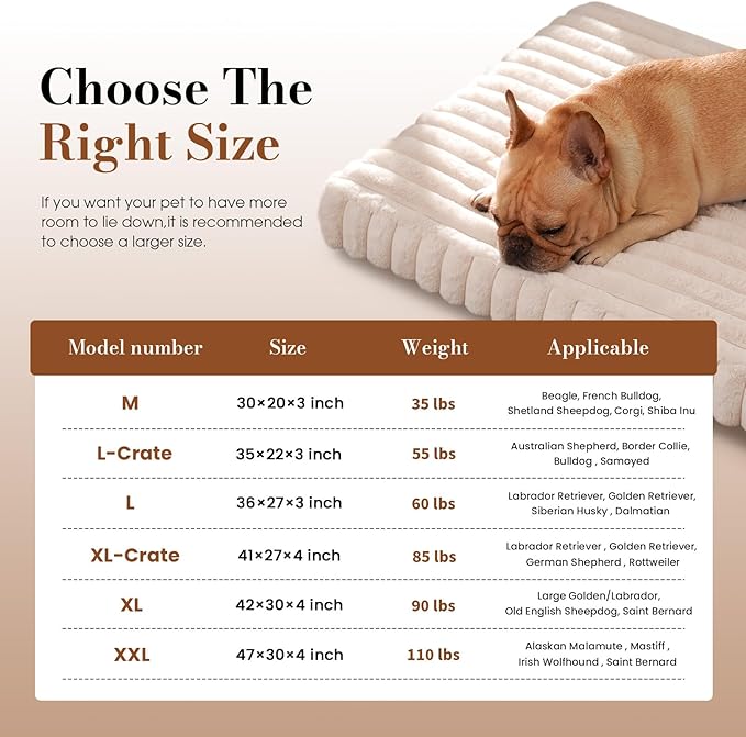 Large Orthopedic Dog Crate Bed with Waterproof Lining, Soft Short Plush Surface & Egg Crate Foam for Calming Puppy, Machine Washable Pet Bed with Removable Cover & Anti Slip Bottom