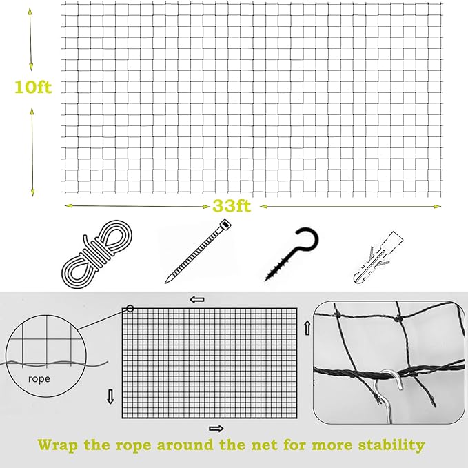 JUMXSRLE Balcony Netting for Cats, Wire-Reinforced Cat Net, Bite and Tear-Resistant, UV and Weather-Resistant, Balcony Cat Anti-Fall Netting for Pets (10x3m-black)