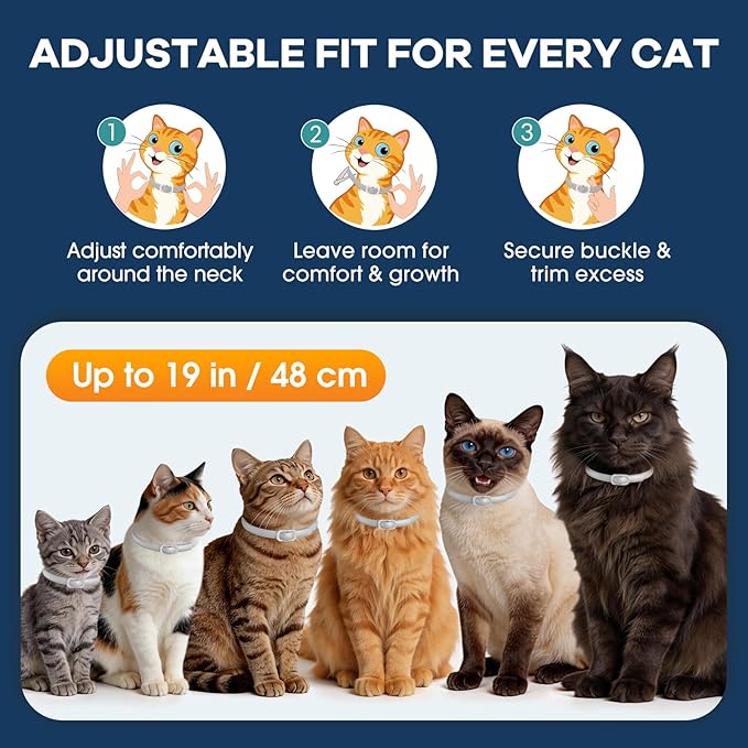 Flea Collar for Cats 4 Pack, 8-Month Flea & Tick Prevention per Collar, Natural Plant-Based, Water-Resistant, Adjustable, Fast-Acting & Long-Lasting, Safe for Adult Cats and Kittens, White