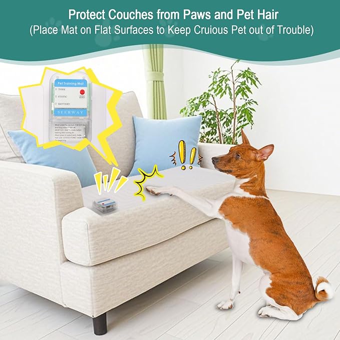 SEERWAY Scat Pet Shock Mat 2 Pieces with Tester, Shock Pad for Dog and Cat Training Indoor, Electric Repellent Mat Keeps Pet Off Couch, Sofa, Countertop, 3 Modes, 2 Pieces Same Size, Battery Operated