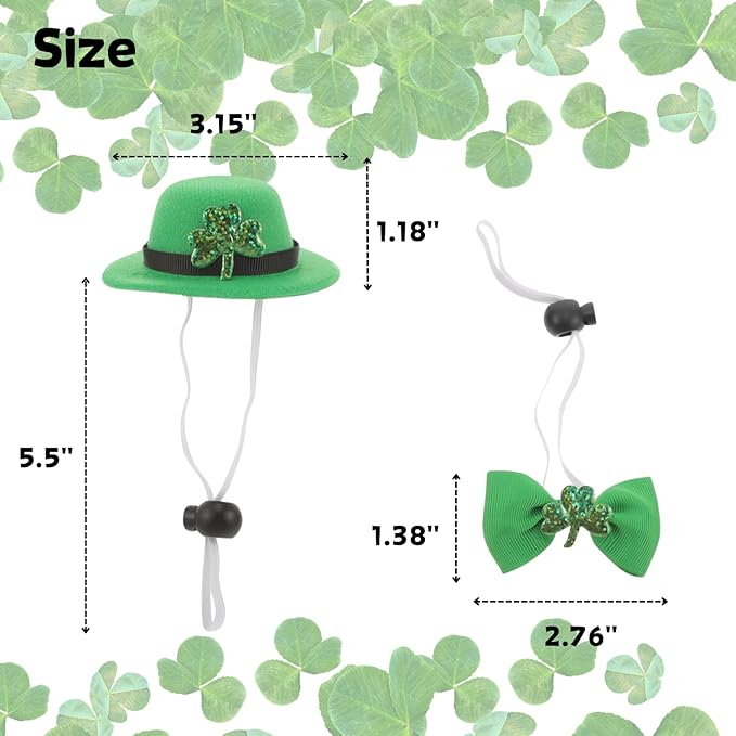 Guinea Pig Saint Patrick's Day Hat Bow Tie Set Small Animal Irish Green Top Hat with Shamrock Décor St.Patrick's Day Costume Accessories for Rabbit Bunny Ferret Bearded Dragon Puppy Kitten
