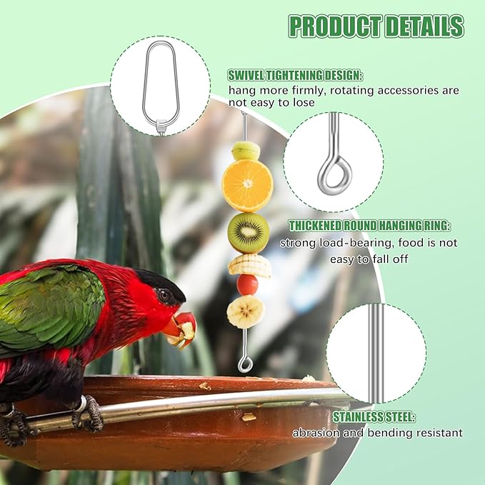 3 Pcs Fruit Vegetable Bird Cage Feeder, Toys for Parakeets, Cockatiels, Conures and Small Animals, Bird Cage Accessories with Stainless Steel