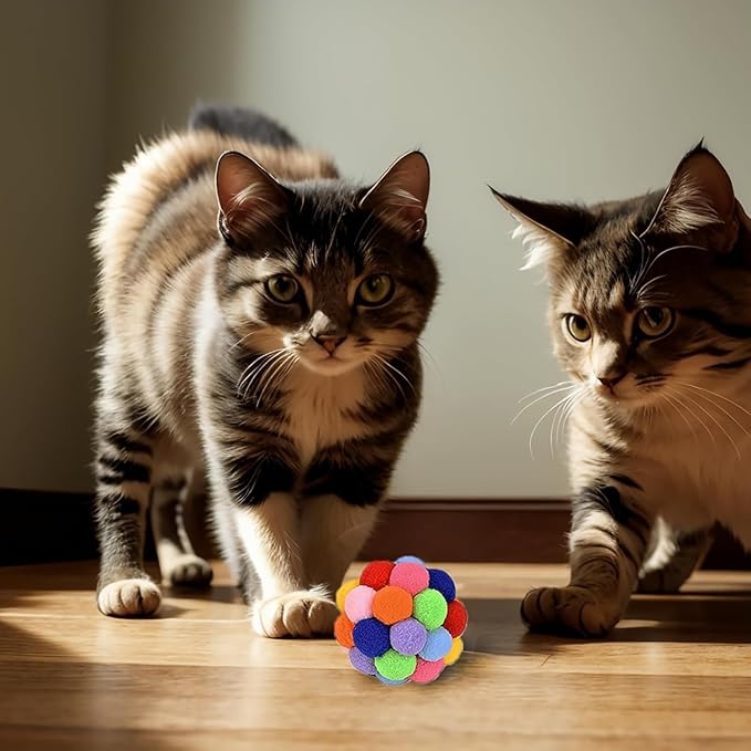 Cat Toys 6PCS - 2.36" Soft Plush Balls for Kittens & Indoor Cats | Machine-Washable Fuzzy Chew Toys, Noiseless Squeeze Play with Vibrant Colors, Durable Kitten Toy Balls (Multicolor)
