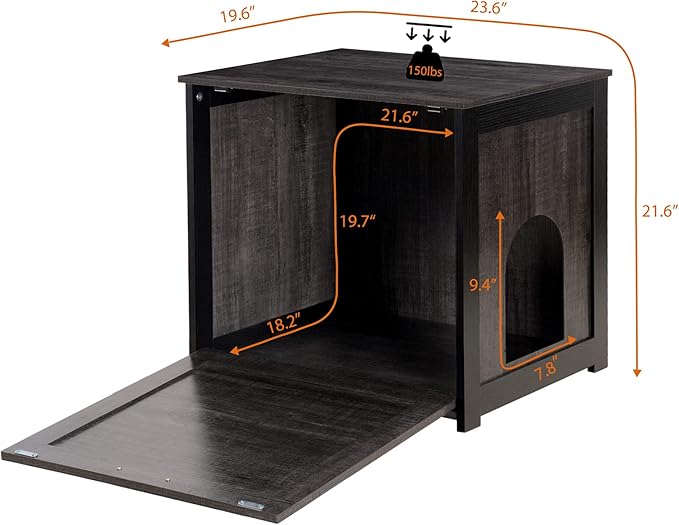 Dwanton Cat Litter Box Furniture Hidden, Cat Litter Box Enclosure, Reversible Entrance Can Be on Left or Right Side, Indoor Cabinet, Wooden Washroom, End Table, Nightstand, Dark Gray, 23.6" L