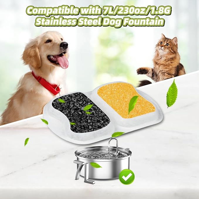6 Sets Filter Replacement Compatible with oneisall 7L/230oz/1.8G Dog Water Fountain, Dog Water Bowl Filter for Stainless Steel Pet Fountain, 5-Layer Filtration System Activated Carbon Ion Resin