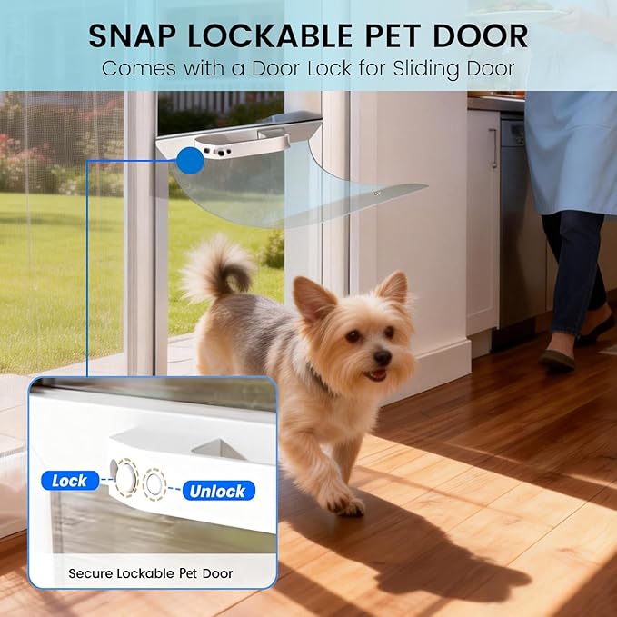 Anti-Shatter Dog Door for Sliding Glass Door,White Sliding Glass Dog Door Insert with Adjustable Height 82.7” to 88.5”, No-Cut DIY Installation,Aluminum Frame & Secure Lock for Large Dogs