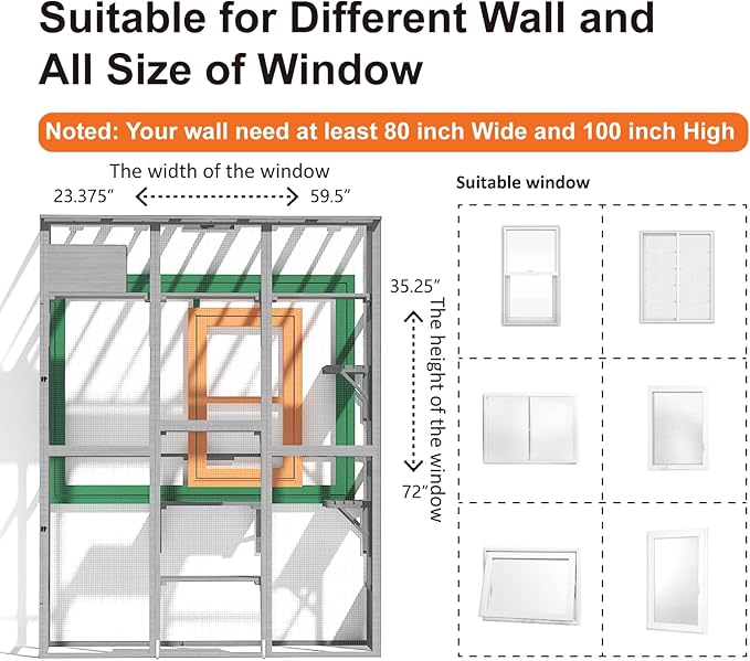 Cat Catio, Large Catio Outdoor Cat Enclosure, Window Enclosure with Waterproof Roof, Multi-Level Platforms, Cozy Sleeping Box & Fun Bridges, Spacious Outdoor Cage for Multiple Indoor Cats,100"