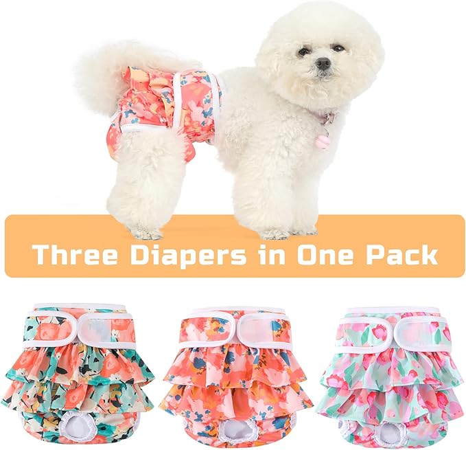 Washable Dog Diapers Female 3 Pack Reusable Highly Absorbent Doggie Diaper, Flexible Doggy Diaper Female Durable Leak-Proof Diapers for Dog Period Heat Incontinence Potty Training, XS