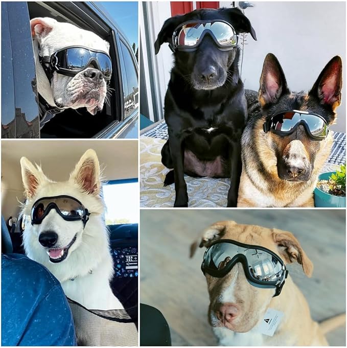Enjoying Dog Goggles for Medium to Large Dogs, Dog Sunglasses UV Protection, Large Dogs Driving Eye Protection, Windproof Dustproof Anti-Fog, Breathable, Adjustable Straps, Black