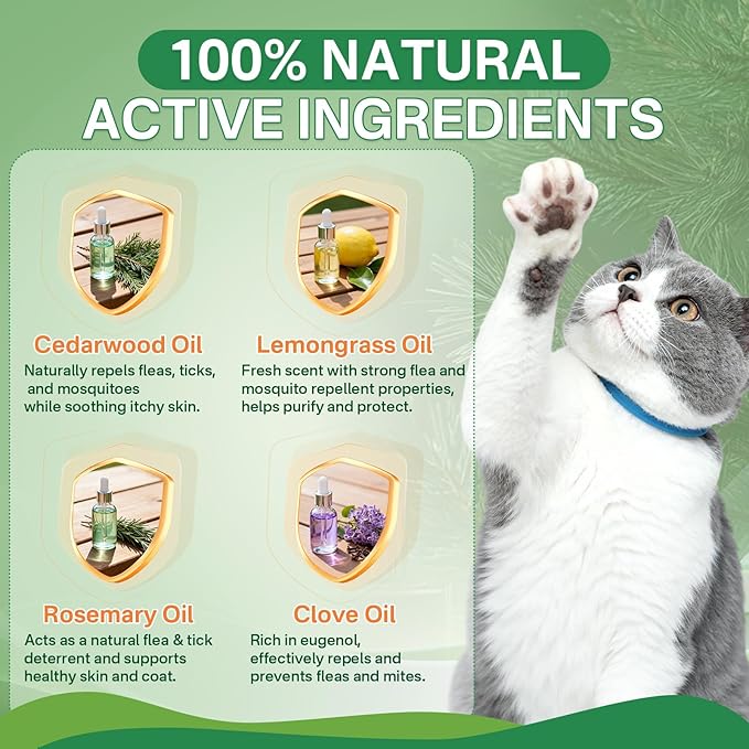 Flea Collar for Cats 4 Pack, Natural Cat Flea and Tick Prevention Collar, 32-Month Full Protection, Adjustable Cat Flea and Tick for Kittens and Cats, Waterproof, 2 Pink & 2 Blue