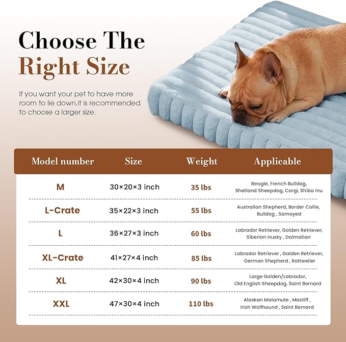Extra Large Dog Bed for Crate, Orthopedic Dog Bed with Waterproof Lining, Soft Short Plush Surface & Egg Crate Foam, Machine Washable Pet Bed with Removable Cover & Anti Slip Bottom