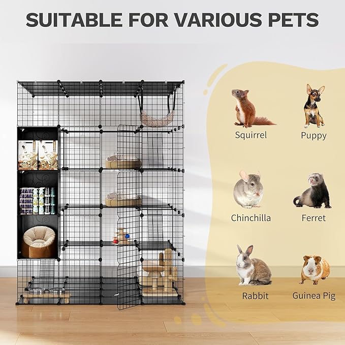 DWVO 5 Tier Large Cat Cage Indoor: Kitten Enclosure DIY Playpen Catio with Large Hammock for 1-4 Cats