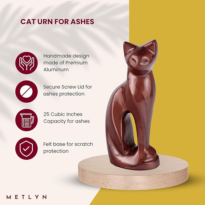 Cat Urns for Ashes - Pet Memorial Cat Urn Cat Memorial Gift, Pet Urn for Cat Ashes Keepsake Pet urns for Cats Ashes, Pet Ashes Urn, Pet Cremation Urn (Brown)
