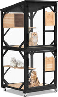 Large Cat House 4 Tiers Outdoor Catio with Removable Platforms Catio Outdoor Enclosure Window Access with Weatherproof Asphalt Roof Indoor Catio with Wheels