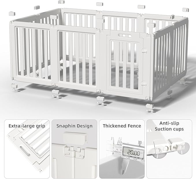 Clear Dog Play Pen,Pet Playpen with Door,Easy to Clean and Install Puppy pens for Both Indoor and Outdoor use (White, 23.6" Height, 8)