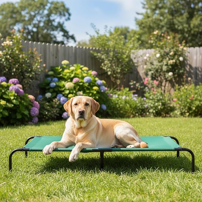 Amazon Basics Cooling Breathable Elevated Dog Bed with Durable Metal Frame, for Large Dogs, X-Large, 60 x 37 x 9 Inch, Green