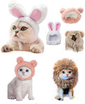 Cute Cat Hats 3-Pack - Lion Rabbit Pink Bear Costume Headwear for Kittens,Bunny Ears for Cats,Soft Dress Up Party Halloween Costume Accessories for Cats