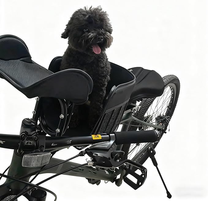 Bicycle Pet Carrier with Quick Release Bracket – Front Dog Basket with Safety Clip, Mesh Ventilation & Cushion