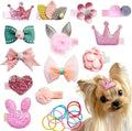 Dog Hair Clips Small Dog Hair Bows Cute Pet Grooming Accessories Alligator Clips Stay In Hair Barrettes Flower Crown Hairpin Topknot Pet Headdress Bowknot Yorkie Puppy Maltese Girls Dogs (Pink)