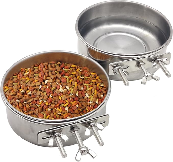 PINVNBY 2pcs Stainless Steel Bird Bowl Feeding Dish Cups for Parrot, Parakeet, African Greys, Conure, Cockatiels, Lovebird, Budgie, Chinchilla (L)