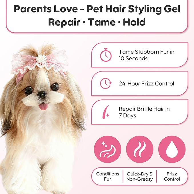 Dog Facial Hair Styling Gel – Gentle Grooming for Eyes & Nose Flyaways, No Alcohol Formula for Small Long-Haired Dogs & Cats, for Daily Use & Styling, 0.53 oz