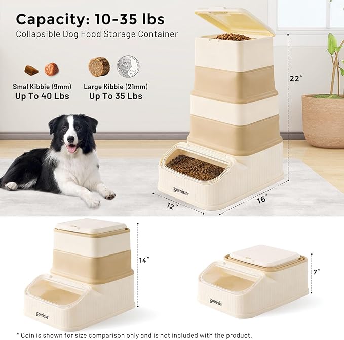 30-40lbs Collapsible Dog Food Storage - First-in, First-out Easy Dispense Base for Freshness, Pet Food Storage Containers with Transparent Lid and Scoop