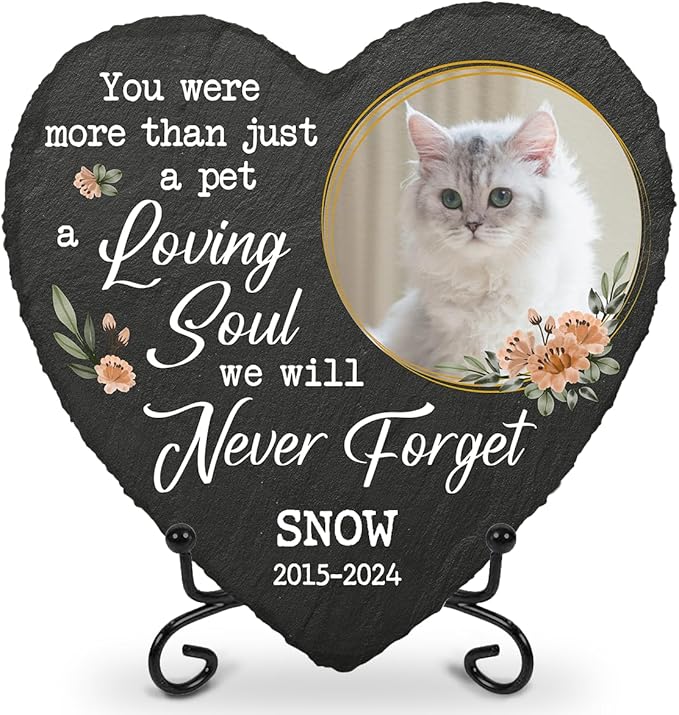 DOPTIKA Personalized Cat Memorial Stones with Photo, Cat Memorial Gifts for Loss of Cat, Pet Sympathy Gift, Cat Garden Decor, Pet Memorial Stone for Dogs, Cats, Cemetery Decorations for Grave