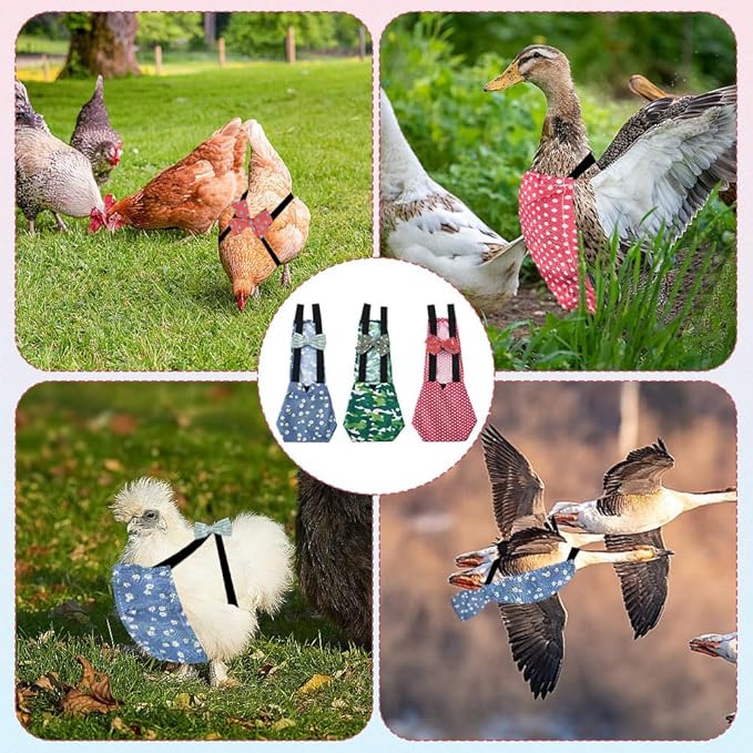 CREATCABIN 3Pcs 3 Styles Pet Chicken Diapers Duckling Diapers Polyester Washable Waterproof Adjustable Reusable Duck Clothes Accessories with Bow Tie for Indoor Chickens Birds Supplies 12.2 x 5 Inch