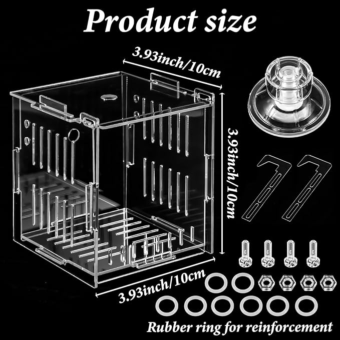 Breeder Box for Fish Tank, Fishes Separator for Aquarium, Acrylic Fish Isolation Tank, Hatchery Incubator with Suction Cups for Small Baby Fishes Shrimp Clownfish Guppy (3.9 * 3.9 * 3.9inch)