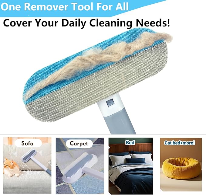 4 in 1 Pet Hair Remover with Glove, Reusable&Effective Cat and Dog Hair Removal Cleaning Tool with 17-Inch Extra Long Handle Multifunctional Fur Lint Brush for Couch,Furniture,Carpet,Clothes,Bedding