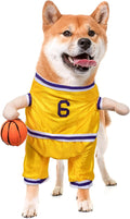 DELIFUR Dog Basketball Player Costume - Pet Halloween Costume Adjustable Funny Dress Up Sports Outfit Cosplay Clothes for Small Medium Dog (Yellow Basketball, Medium)