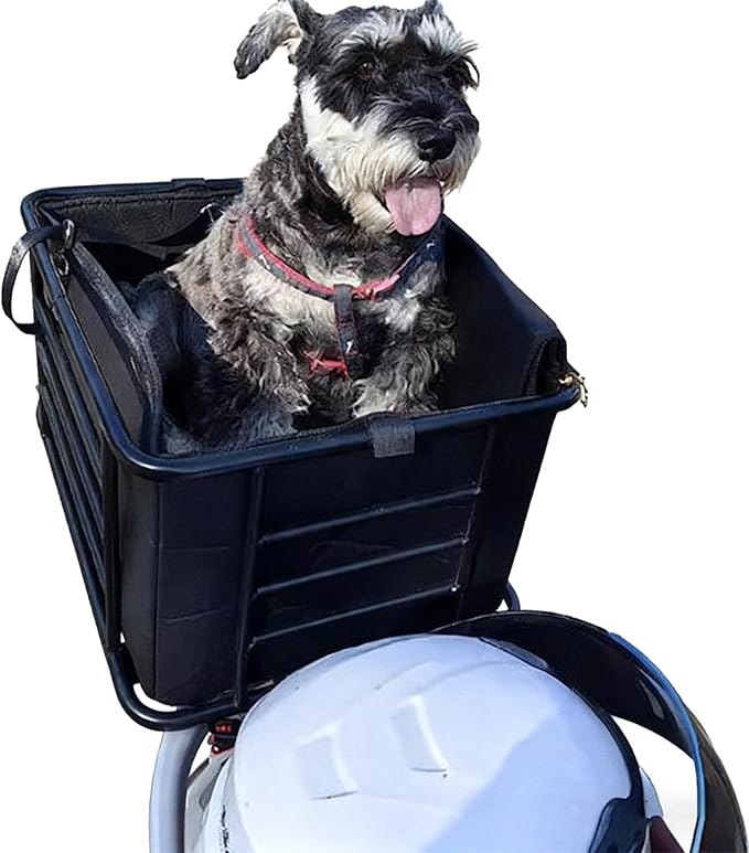 Dog Bike Basket for Rear Rack – Heavy-Duty Pet Bike Carrier with Liner, Safety Leash & Hardware – Bicycle/E-Bike/Moped Dog Seat for Small Dogs & Cats, Quick Install