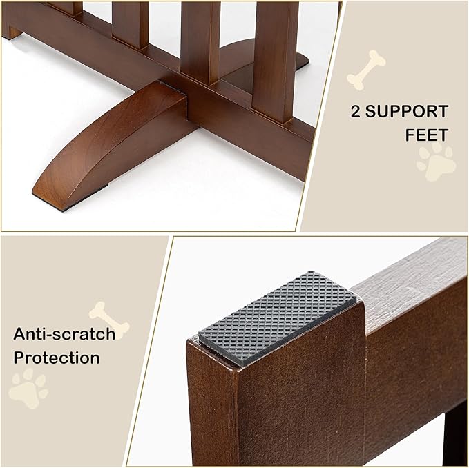 30" Height Tall Freestanding Pet Gate, Solid Wood Folding Safety Fence Wooden Dog Gate with 2 PCs Support Feet Ideal for Stairs, Doorways, Halls, Kitchens, Heavy Duty Gates, 2 Panels, Walnut