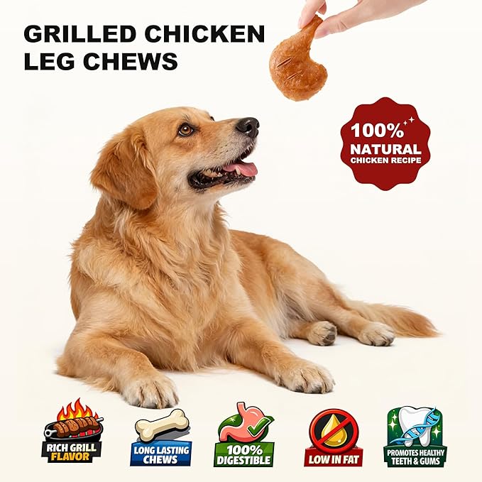 PETPHABET Rawhide Free Dog Chew Bones - Grilled Chicken Leg Dog Chews for Small Medium Breeds, Healthy Puppy Treats for Training & Teething, Made with Real Chicken, Natural Smoky Flavor, 11 Count