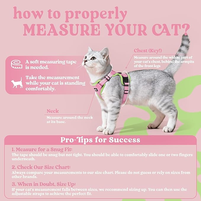 rabbitgoo Cat Harness and Leash for Walking, Escape Proof Soft Adjustable Vest Harnesses for Cats, Easy Control Breathable Reflective Strips Jacket, Pink&Light Green, XXS