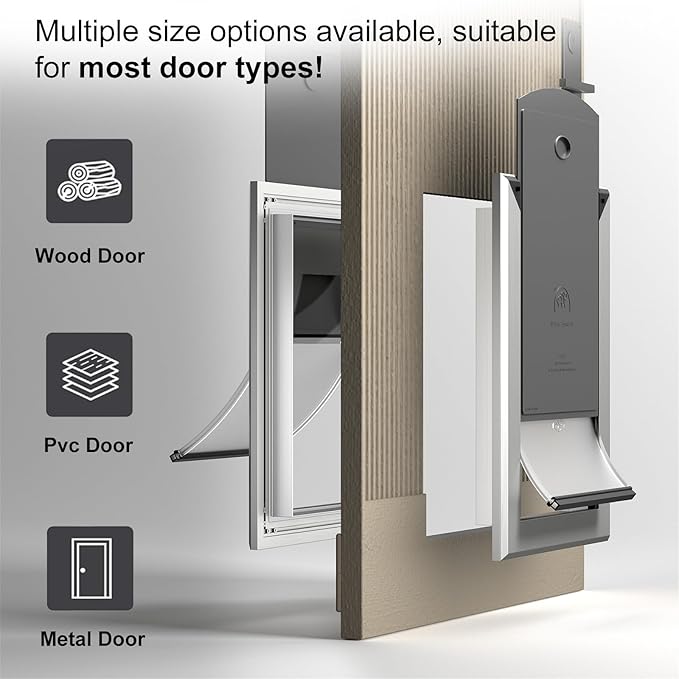 MAVRICFLEX Heavy Duty Dog Door for Large Dogs Up to 100LBS, Aluminum Frame Doggie Door with Double Sliding Panel and 2 Soft Flaps, Easy to Install, Large, Matte Silver