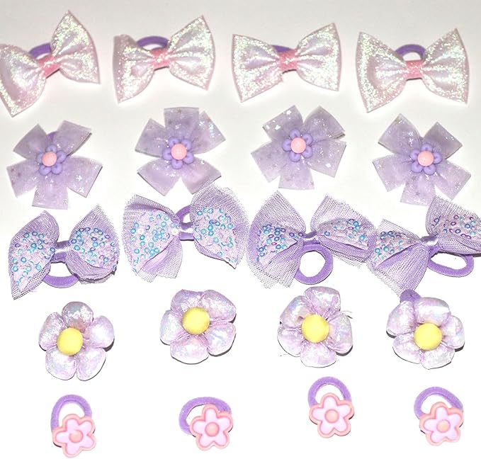 20pcs Handmade Puppy Hair Bows Purple, Cute Bowknot Top Knot with Elastic Bands for Yorkie Grooming