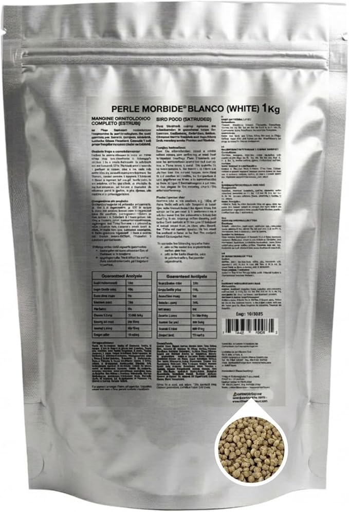Perle Morbide White Soft Food for Canaries, Finches, Siskins, Goldfinches, Waxbills – Protein-Rich Mini Morsels, Easy to Prepare with Water or Eggfood Mix 1Kg