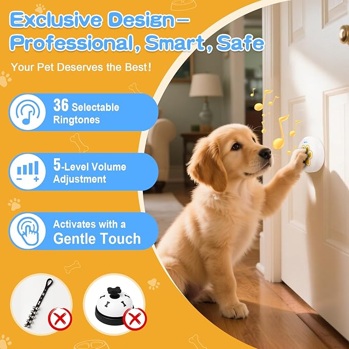 ChunHee Dog Bells to Go Outside – Bell for Dogs to Ring to Go Potty | Dog Door Bell with 5 Adjustable Volume(0-115dB) & 36 Ringtones (Includes Voice Commands)