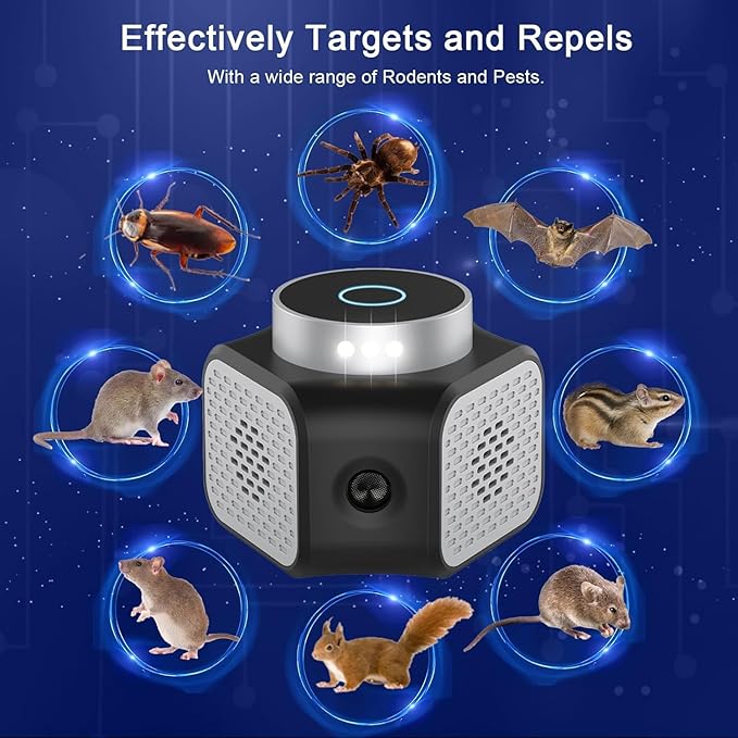 Mice Repellent Ultrasonic Plug in 4-Modes, Rodent Rat Repellent Indoor Squirrel Repellent Ultrasonic Pest Repeller for Attic House Warehouse Basement Garage Office Rvs