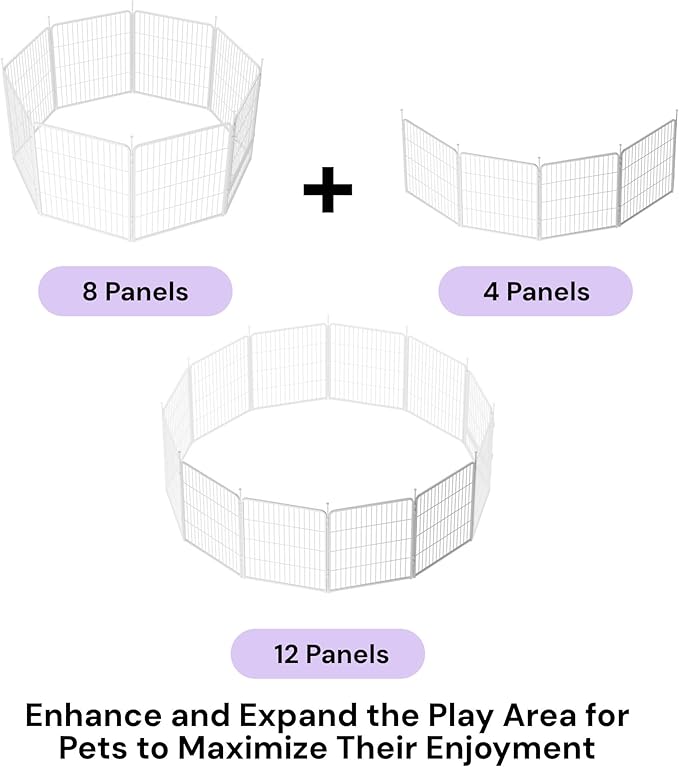 SunsGrove Indoor Dog Playpen, 32 Inch 4 Panels Play Pen for Small and Medium Dogs, Easy Setup Anti-Rust Pet Fence, White