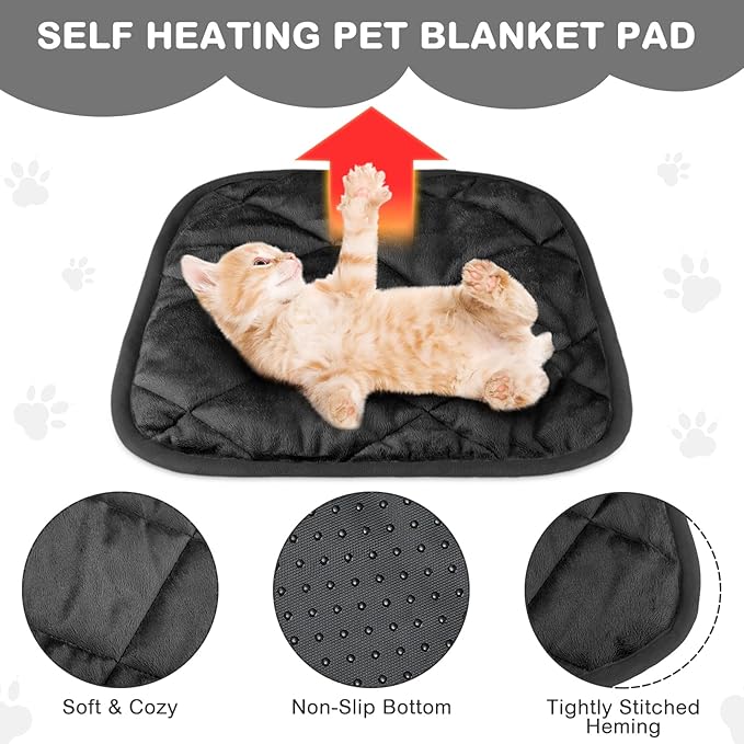 4 Pack Self Heating Cat Pad Self Warming Dog Mat Reflects Body Heat Extra Warm Thermal Pet Pad Washable Dog Cat Bed Crate Bed Mat Blanket(16 x 16 Inch,Black)